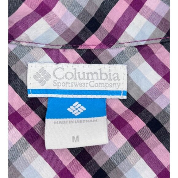 Columbia Women's Plaid‎ Button-Down Shirt Long Sleeve Medium Purple Black - Picture 2 of 5